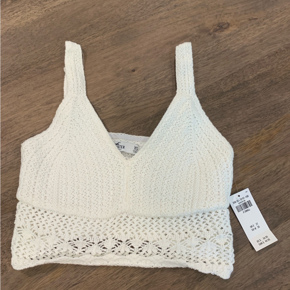 Hollister Crochet White Tank Top With Adjustable Straps